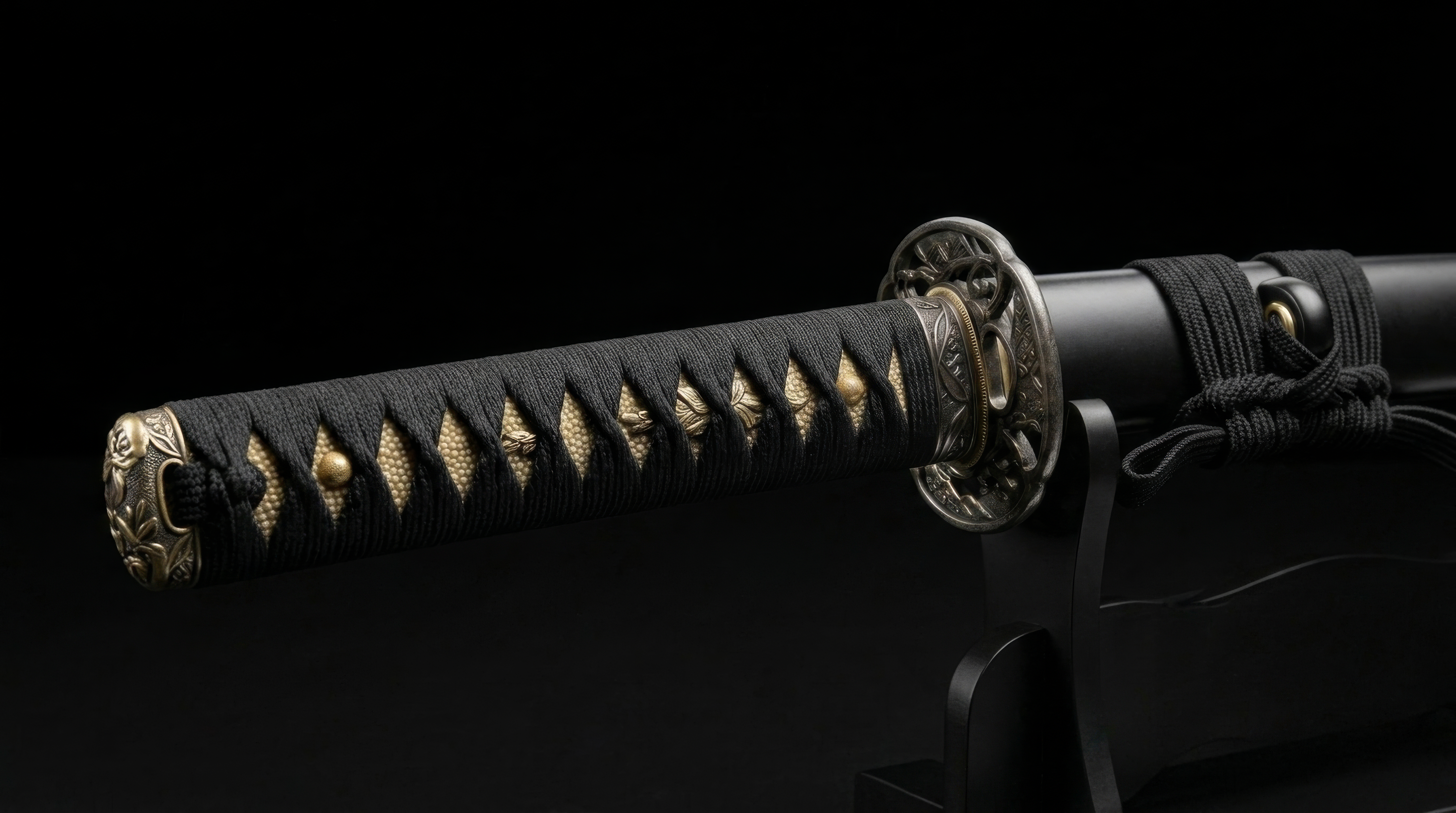 Close-up of an ornate katana handle