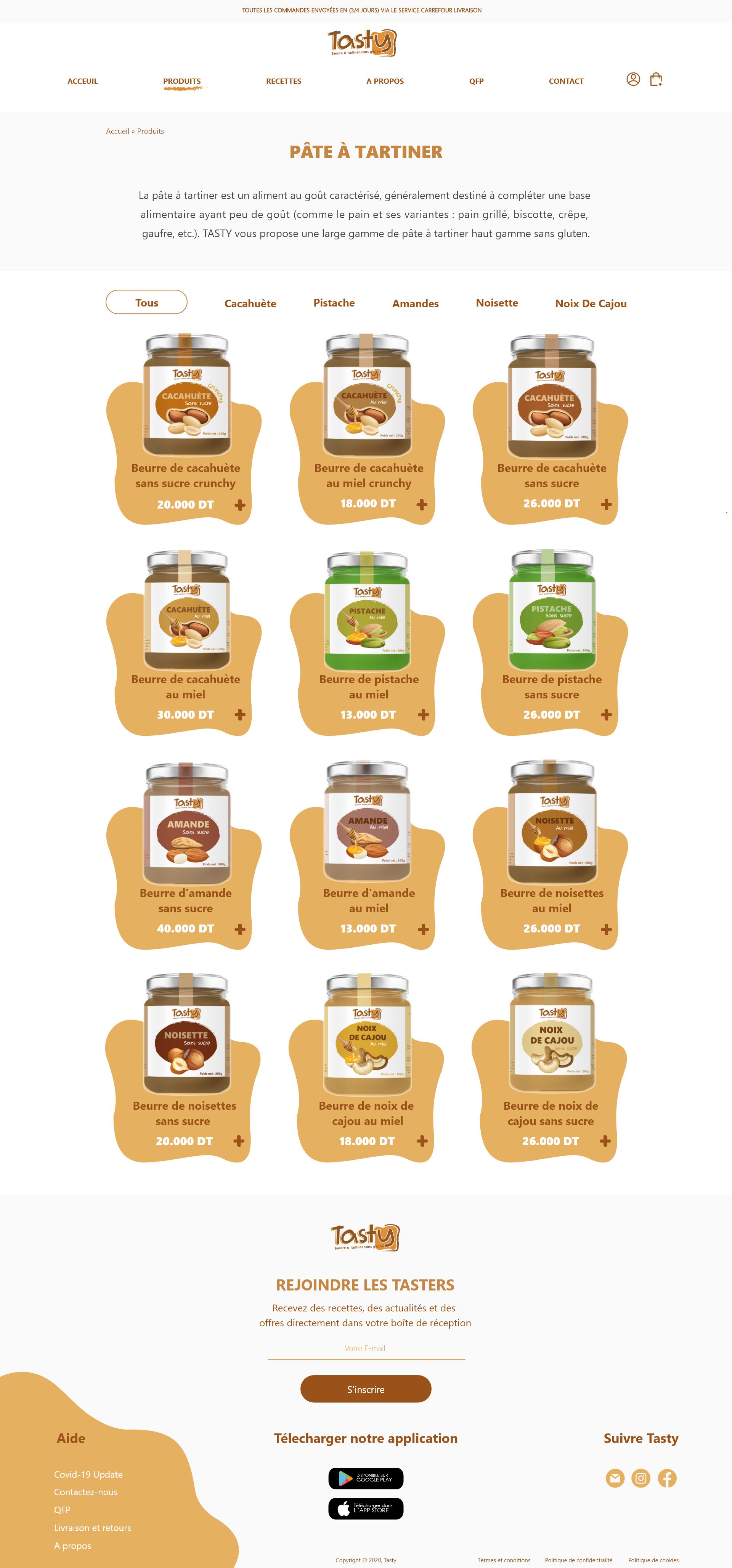 Products page, jars to browse