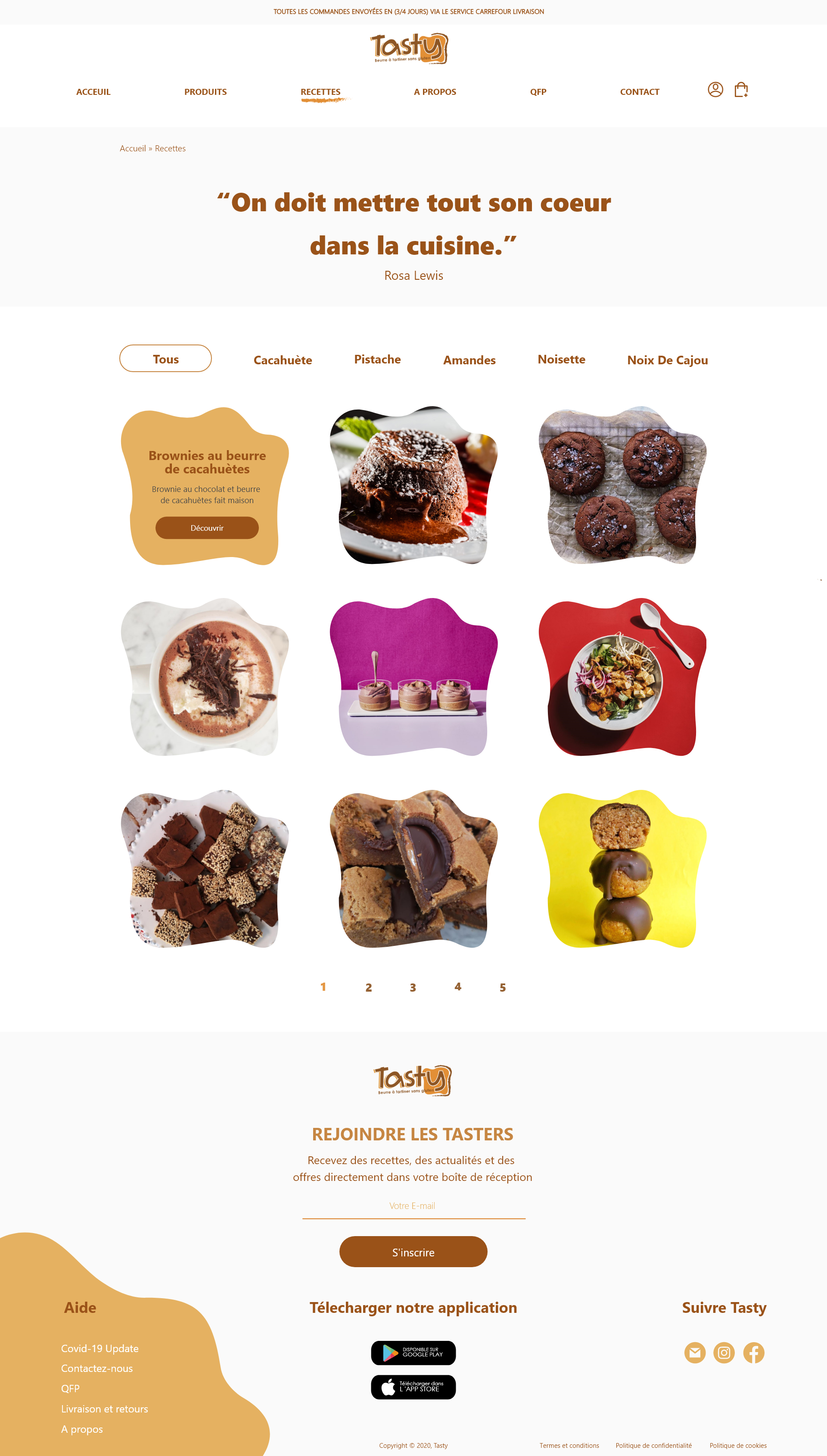 Recipes listing with colorful organic-shaped photos
